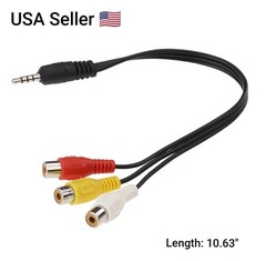 3.5MM A/V JACK TO 3-RCA FEMALE AUDIO VIDEO CONNECTOR CABLE AUX ADAPTER SPLITTER