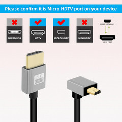 90 Degree 4K Short Micro HDMI to HDMI Coiled Cable,Up Angle Micro HDMI Male t…