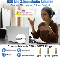 USB 3.0 Male to 3.5mm TRRS 4-Pole Female Headphone Jack Adapter, USB-A to Aux…