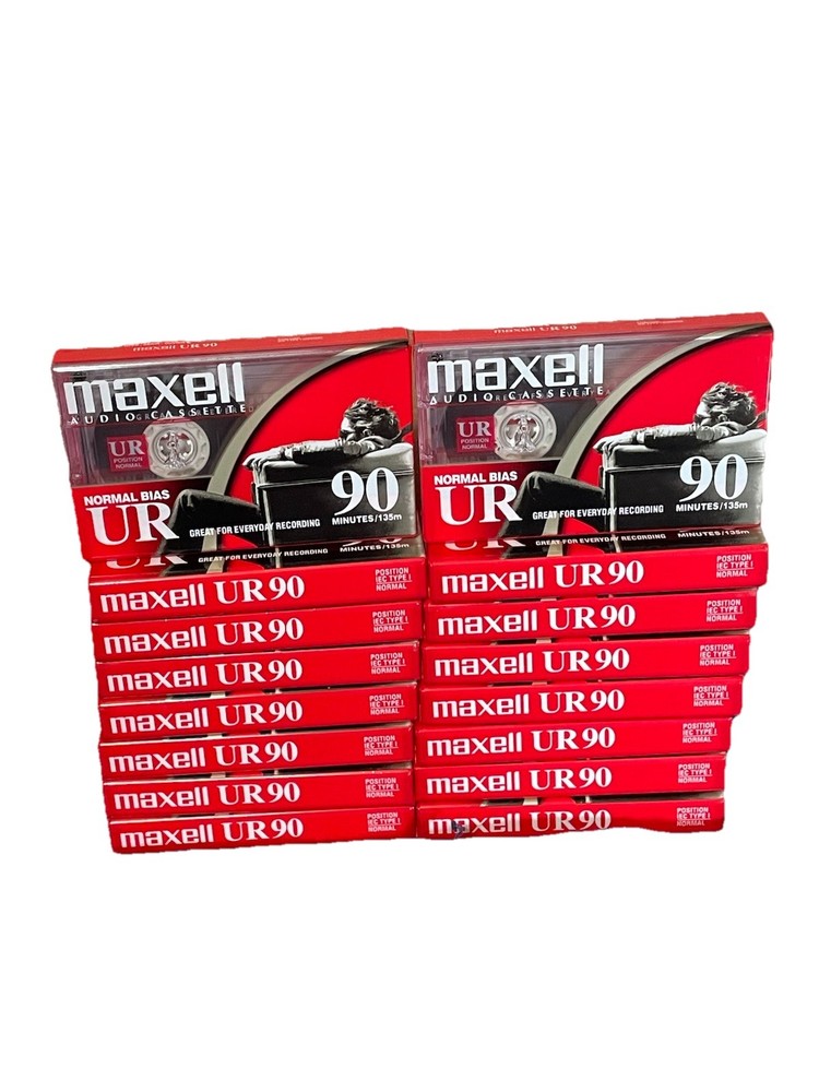 Lot Of 16 New Maxell UR-90 90mins Normal-Bias Cassette Tapes.