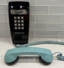 Vintage ITT Bell Telephone Wall Mount Push Button Black & Robins Egg Blue -COOL!