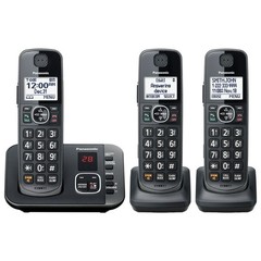 Panasonic KX-TG3833M 3-Handset Black Cordless Phone System w/Answering System