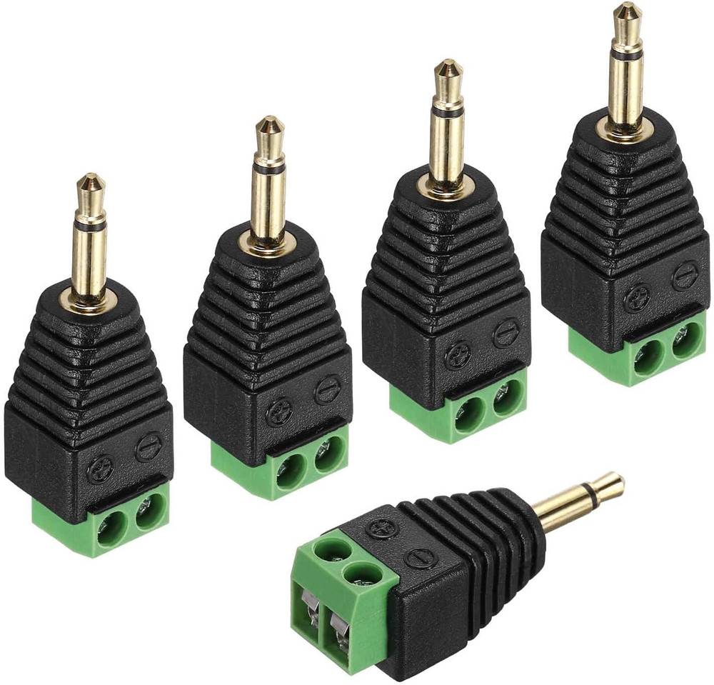 MECCANIXITY 5Pcs 3.5Mm TS Mono Male Plug to 2 Pin Screw Terminal Block, Gold