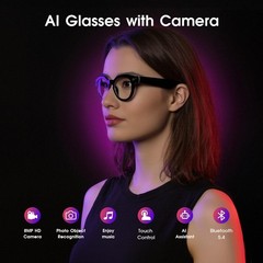 AI Smart Glasses with Camera 4K, 8MP HD Recording Glasses with Open-Ear Sound…