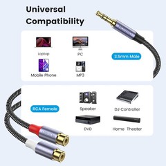 5mm to RCA Cable, AUX to 2RCA Y Splitter, Male to Female