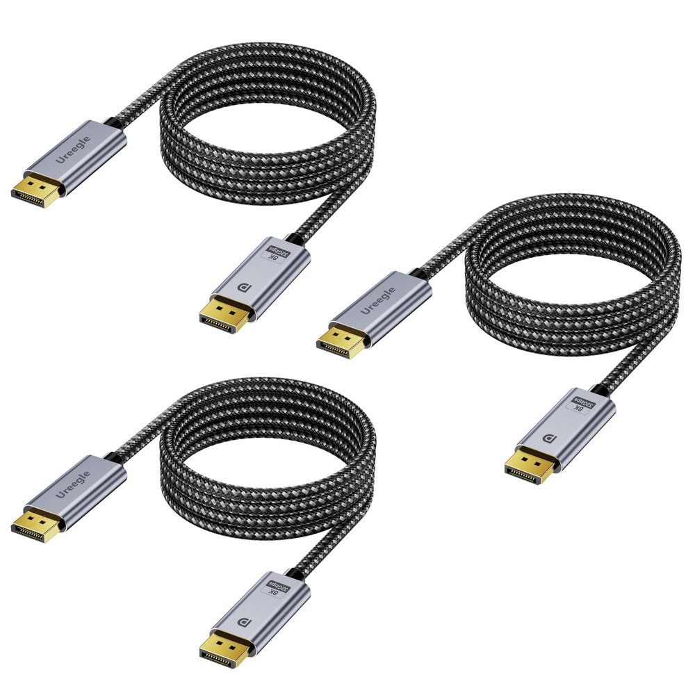 8K Displayport Cable 1.4 6.6FT GoldPlated 8K@60Hz 32Gbps HDR 3 Pack