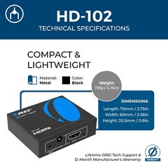OREI HDMI Splitter 1 in 2 out, upto 4K@30Hz Display Duplicate/Mirror (HD-102)
