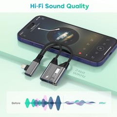 Magnetic 2-IN-1 Right Angle Lightning to 3.5mm Audio Jack Headphone and Charg…