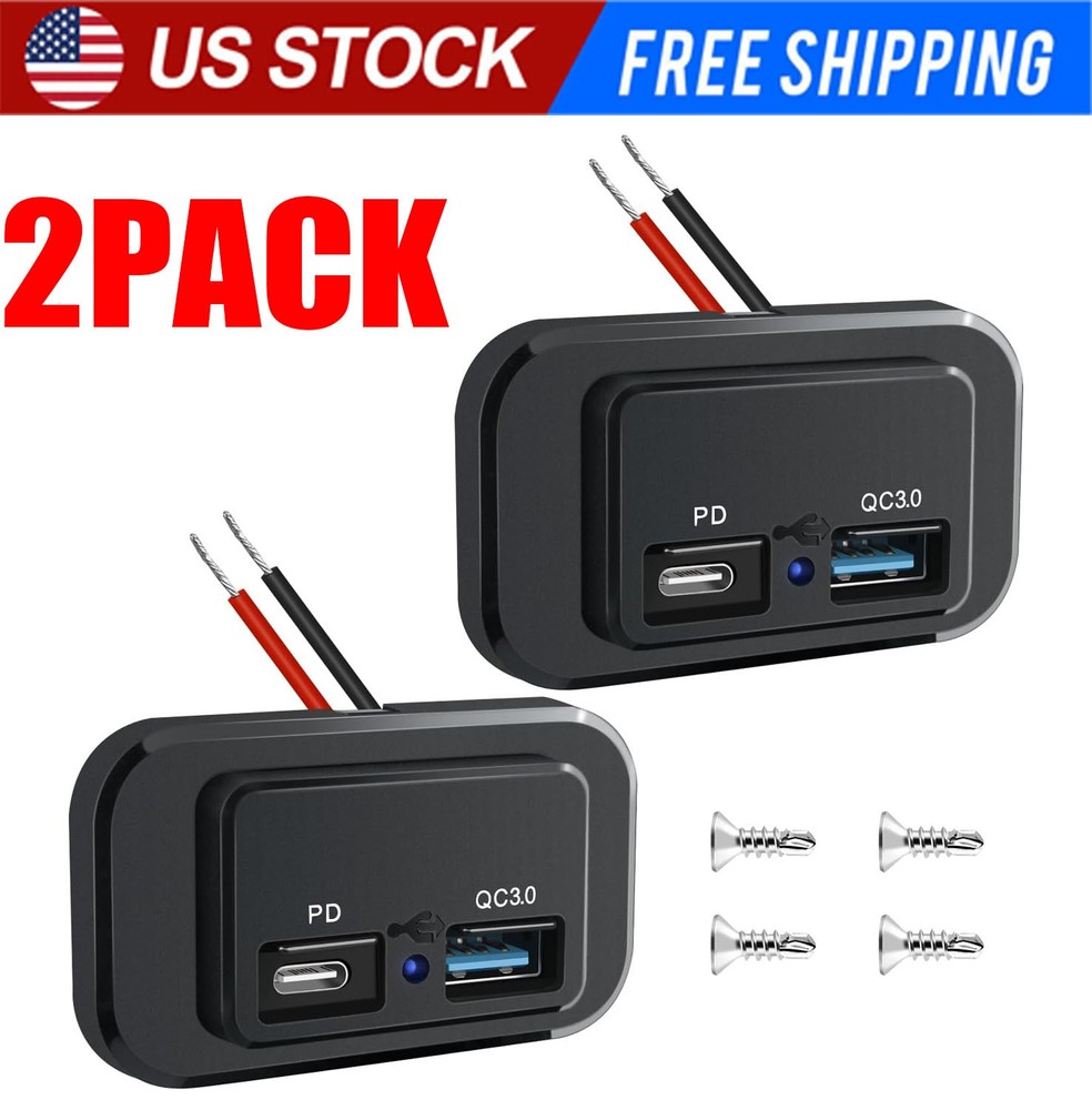 2X 12-24V 4.8ADual USB PD QC3.0 Car Boat RV Fast Charger Socket LED Power Outlet