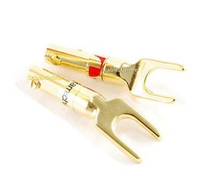 2-PACK Spade Fork Plug Screw Type Speaker Wire Connectors Black/Red Pair