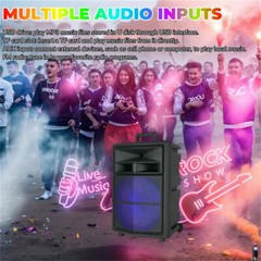 15″ Portable Party Wireless Speaker 10000W Super Bass / Lights USB TF AUX FM TWS