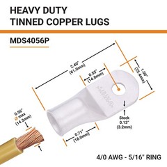 5pcs 4/0 AWG 5/16″ Stud Tinned Copper Wire Lugs, Battery Lugs, Ring Terminals…