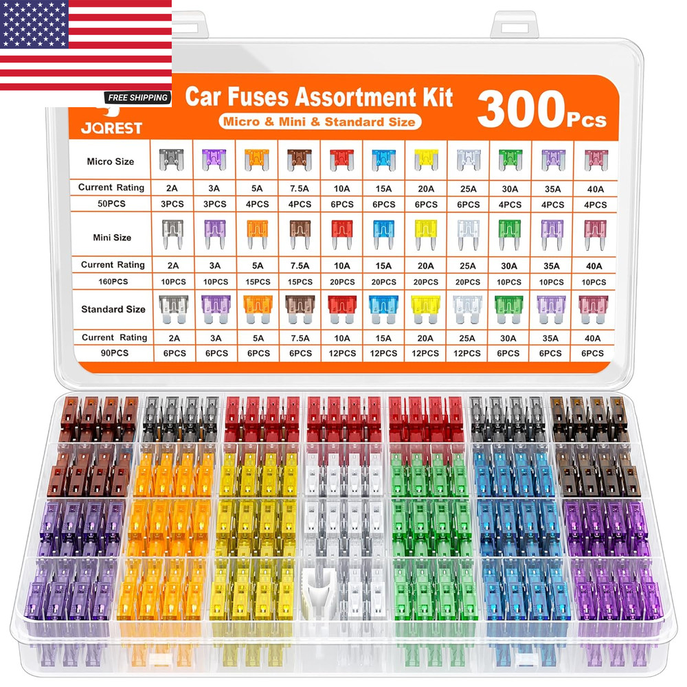 300Pcs Car Fuse Assortment Kit, 160 Mini Blade Fuses Automotive + 90 Standard Au