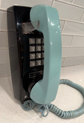 Vintage ITT Bell Telephone Wall Mount Push Button Black & Robins Egg Blue -COOL!