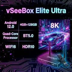 vSeeBox Elite Ultra 8K Android TV Box with Voice Control, 4GB RAM 128GB Storage