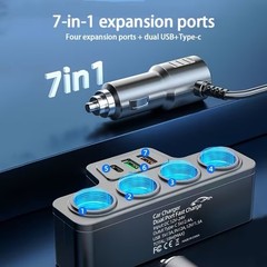 7-in-1 4Way Car Cigarette Lighter Socket Splitter Fast Charger Power Adapter 12V