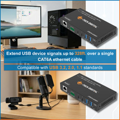 J-Tech Digital USB 3.2 Extender over Cat6A Ethernet Cable with USB-C Input