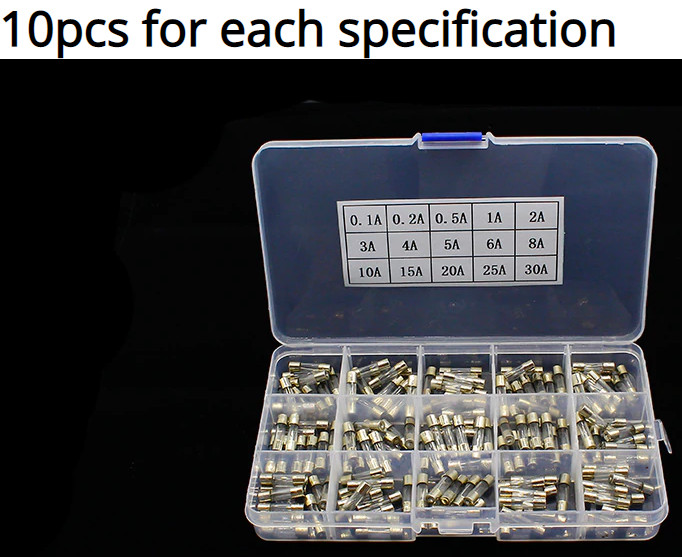 150pc 5*20 Fast-blow Glass Tube Fuses .1A .2A .5A 1A 2-3-4-5-6-8-10-15-20-25-30A