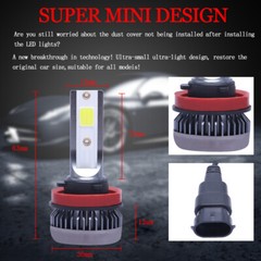 2X H11 Mini Ultra-light Yellow 3000K COB LED Headlight High Low Beam Fog Bulbs