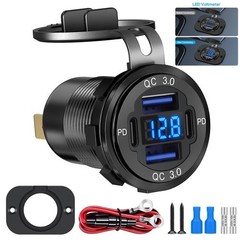 4 Port Car Charger with Voltmeter 78W QC3.0 & Dual PD Fast Charging for 12-24V