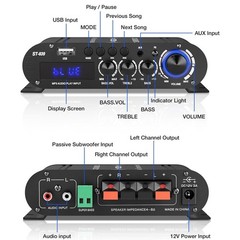 Bluetooth 5.0 Stereo Audio Receiver Amplifier 2.1 Channel Hi-Fi Amp &USB/RCA/AUX
