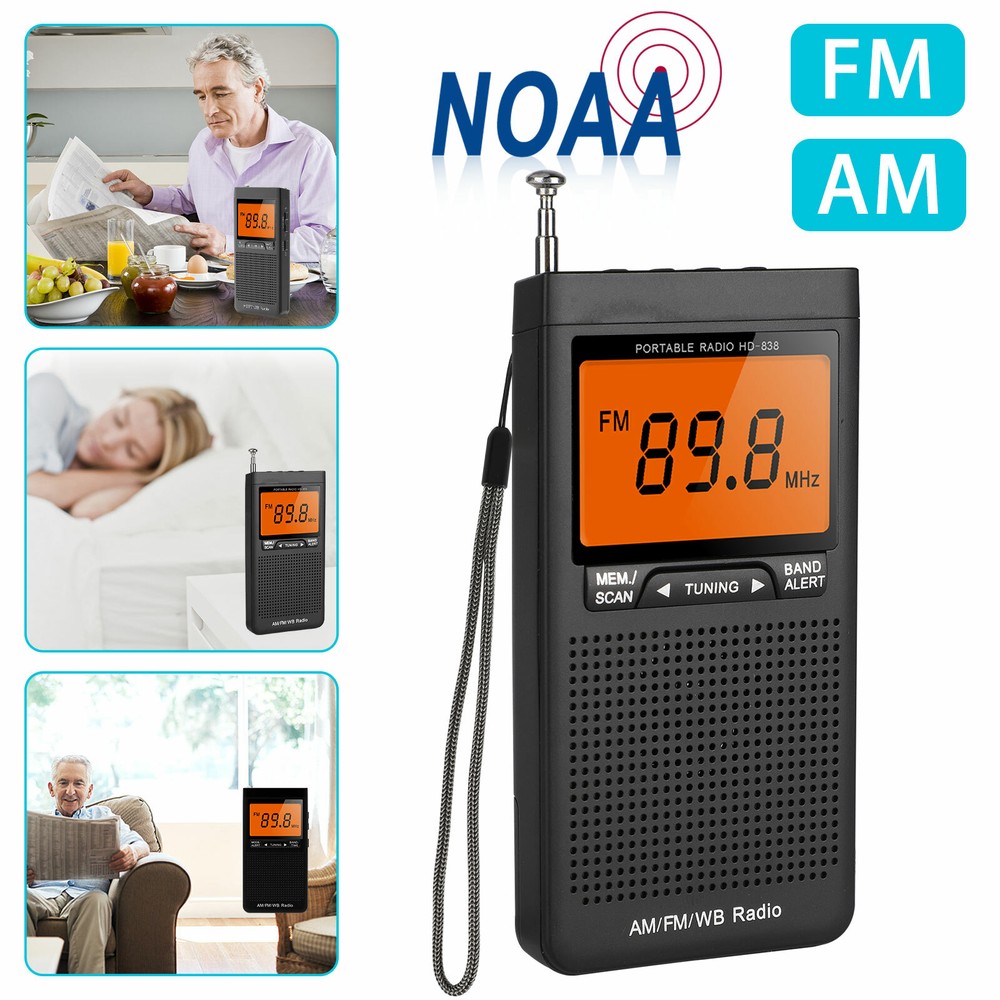 Emergency Pocket AM FM NOAA Weather Band Radio Auto-Search Receiver LCD Screen