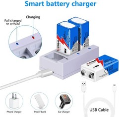 9V Rechargeable Li-ion Batteries 800mAh 9 Volt Lithium-ion 3 Packs with Charger
