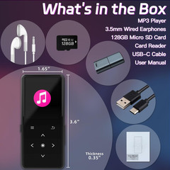 128GB MP3 Player with Bluetooth, Portable Music Player with Built-in Speaker, En