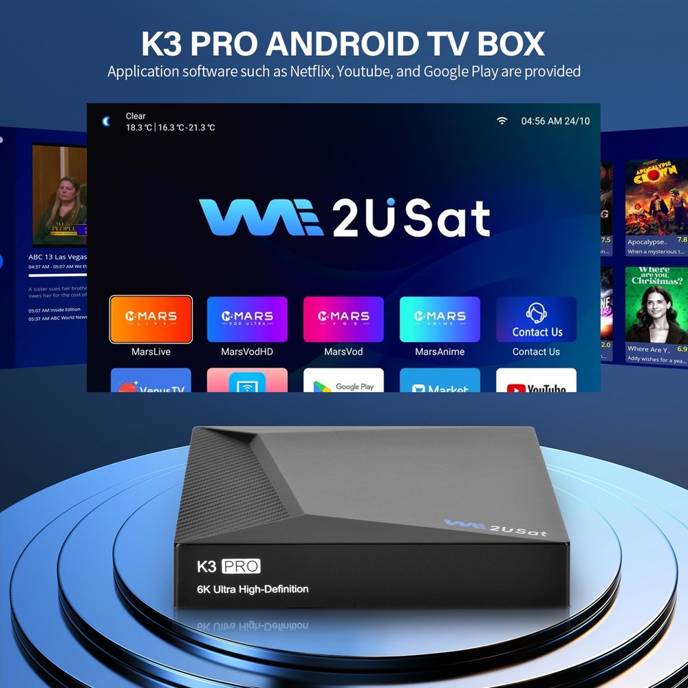 We2USat K3 PRO Android 10.0 TV Box 6K Ultra Support Netflix/YouTube/Prime Video