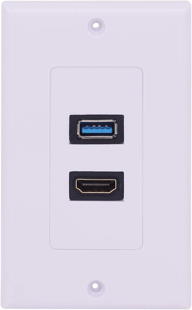 HDMI USB 3.0 Wall Plate, 1 Port HDMI Female + 1 Port USB Female Video Component