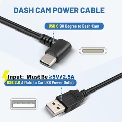 EWAY USB C Dash Cam Power Cord (9.8FT/3M), USB-A 2.0 to 90 Degree Type-C…