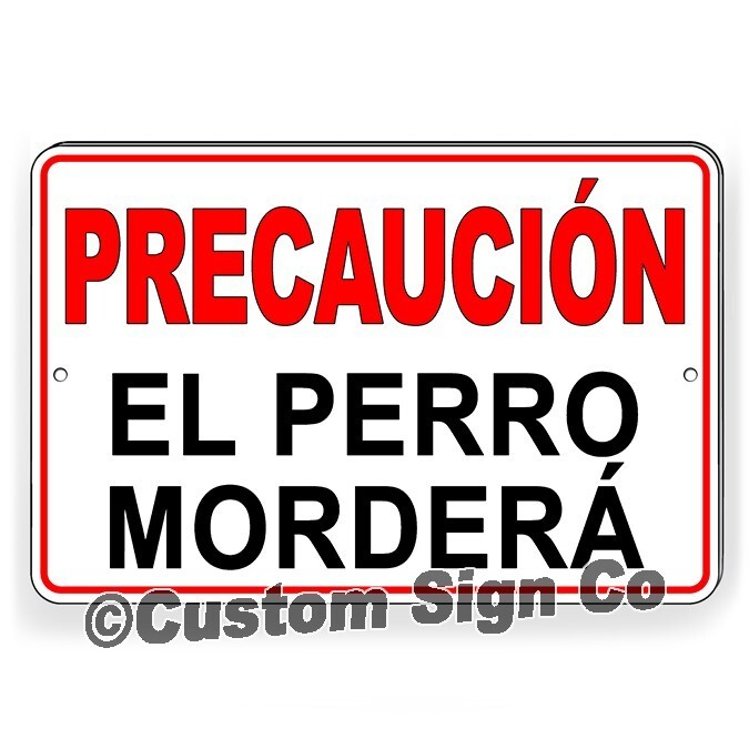 Beware Of Dog Spanish Metal Sign Dog Will Bite Security Warning Do Not Enter