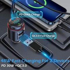 Bluetooth Car Radio Adapter Wireless FM Transmitter QC3.0 & PD Fast Charger MP3