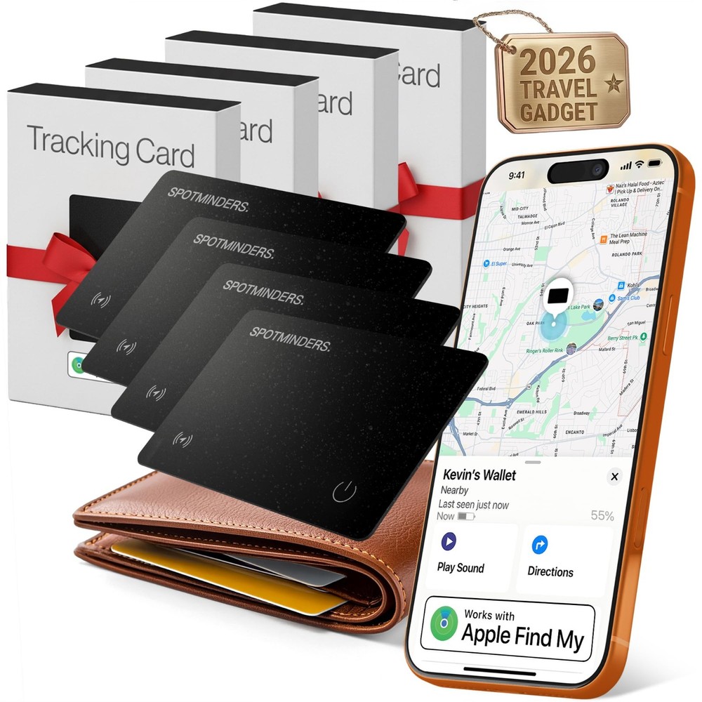 SPOTMINDERS Apple MFI Certified Wallet Tracking Card Black 4-Pack – Works wit…