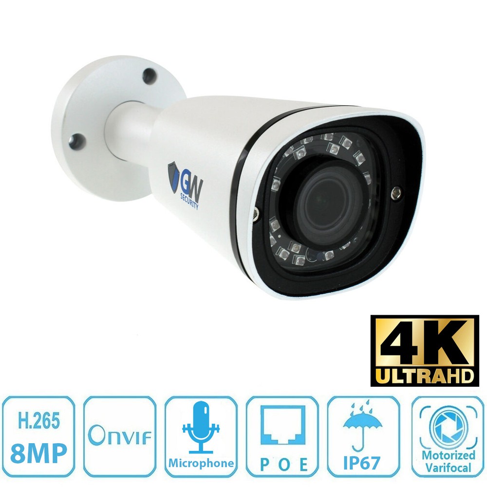 8MP 2160p Ultra HD 4K IP 3X Optical Motorized Zoom Bullet PoE Security Camera