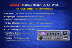 Ranger Mirage MX36HP3 10 Meter Radio | High Power | Cobra 29 Size | AM/FM Loud