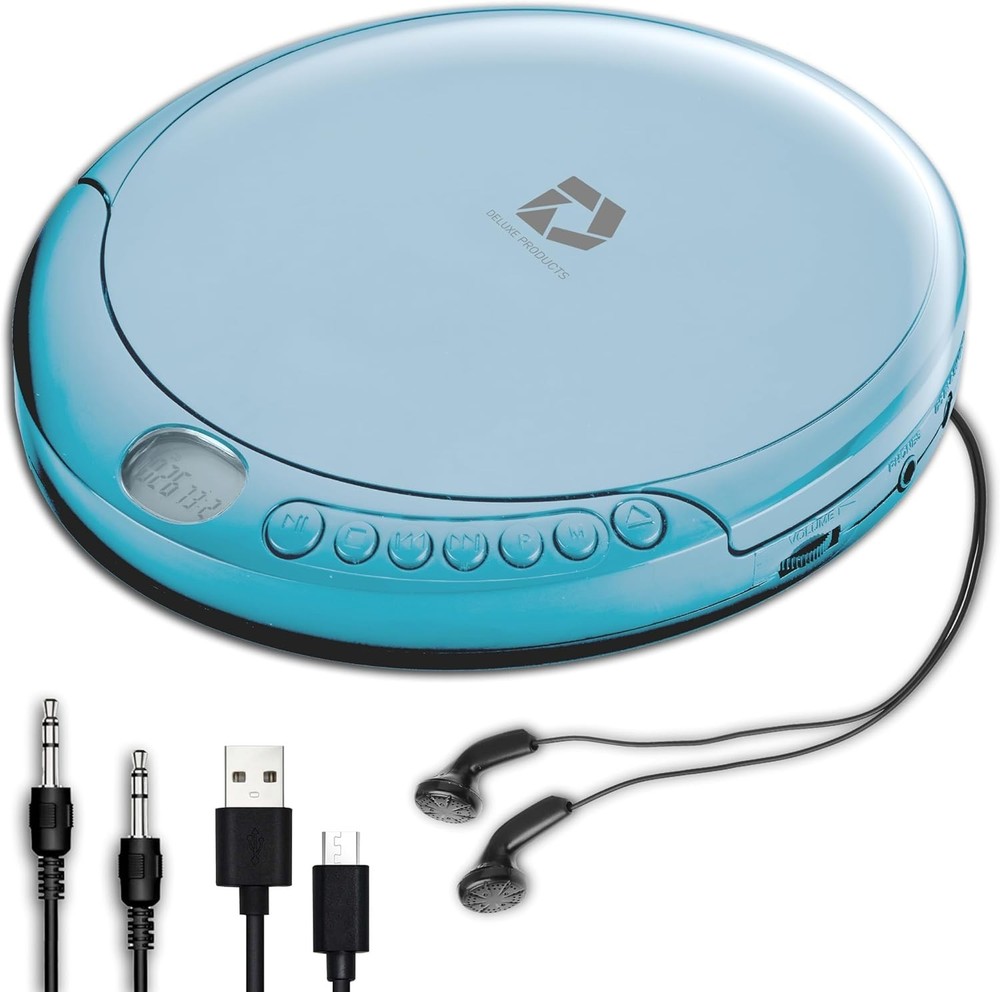Deluxe Products CD Player Portable with 60 Second Anti Skip, Blue