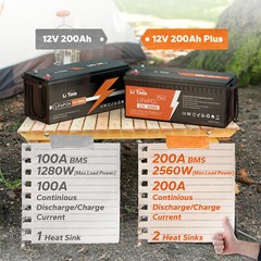 LiTime LiFePO4 12V 200Ah PLUS 200A BMS 2560W Lithium Battery for Off-Grid RV