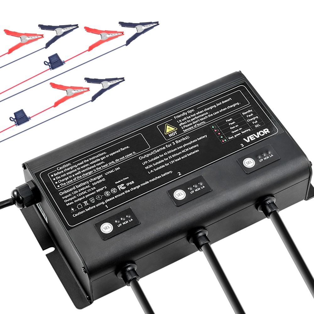 VEVOR 3-Bank 5A 12V Smart Marine Battery Charger Onboard IP68 Waterproof Boat RV