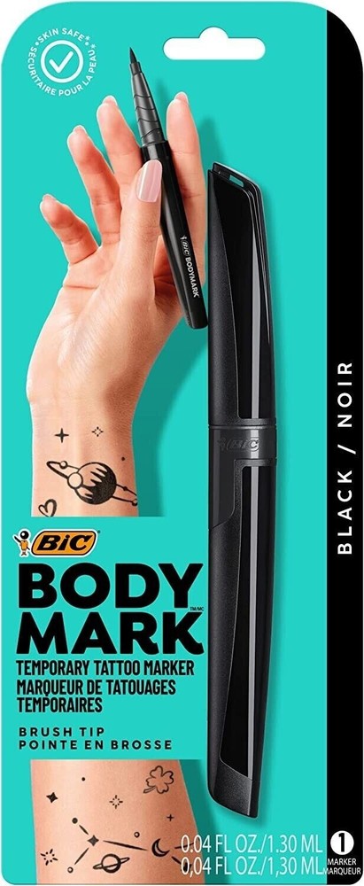 1 Count Bic BodyMark Temporary Brush Tip Tattoo Markers, black, 0.07 Fl Oz