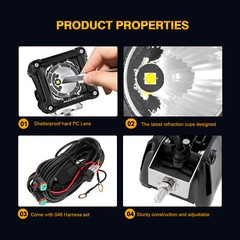 AUXBEAM 3″ LED Work Light Bar Spot Pods Fog Lamp Offroad SUV ATV Driving Truck