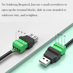 4Packs USB 2.0 Type A Male/Female to 4 Pin Screw Terminal Block Connector, Porta