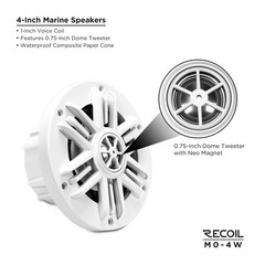RECOIL M0-4W Coaxial Speakers 4 Inch 2-Way Marine Boat & UTV ATV 4 Ohm Pair