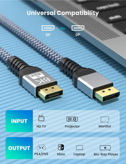 UHD 8K DisplayPort Cable 10FT 8K@60hz, 4K@144hz32.4Gbps, HDR, HBR3 DP to DP Cord