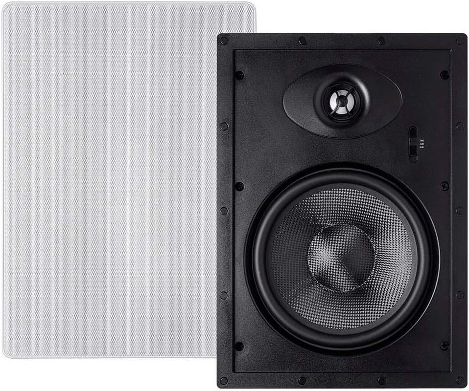 2-Way Carbon Fiber In-Wall Speakers – 8 Inch (Pair) with Paintable Magnetic Gril