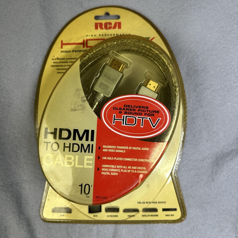 RCA HDMI to HDMI Cable 10 ft HDI10H 24K Gold Plated Braided HDTV Performance