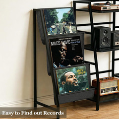 LED Record Player Stand with Storage for 300 Albums – Black Vinyl Shelf