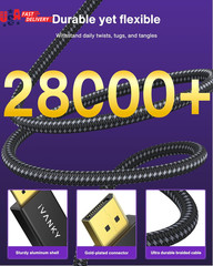 8K Displayport Cable 1.4, VESA Certified DP Cable 6.6Ft (8K@60Hz, 4K@144Hz, 2K@2