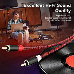 15Ft RCA Male to Male Stereo Audio Cable – Nylon-Braided for Hi-Fi Systems