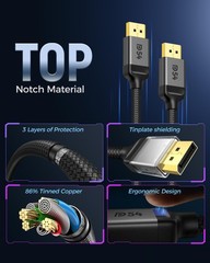 54Gbps DisplayPort 2.1 Cable 15FT, DP 2.1 Cable [16K30Hz, 10K60Hz, 8K120Hz, 4…